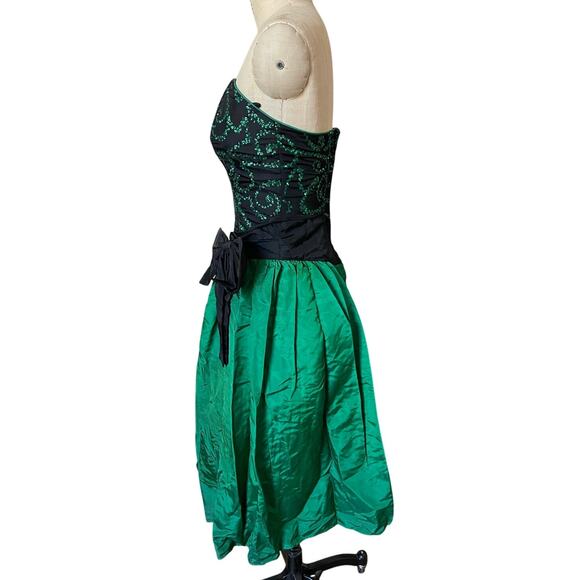 Gunne Sax by Jessica McClintock Strapless Green/ Black Party Dress Size Small - Picture 3 of 5